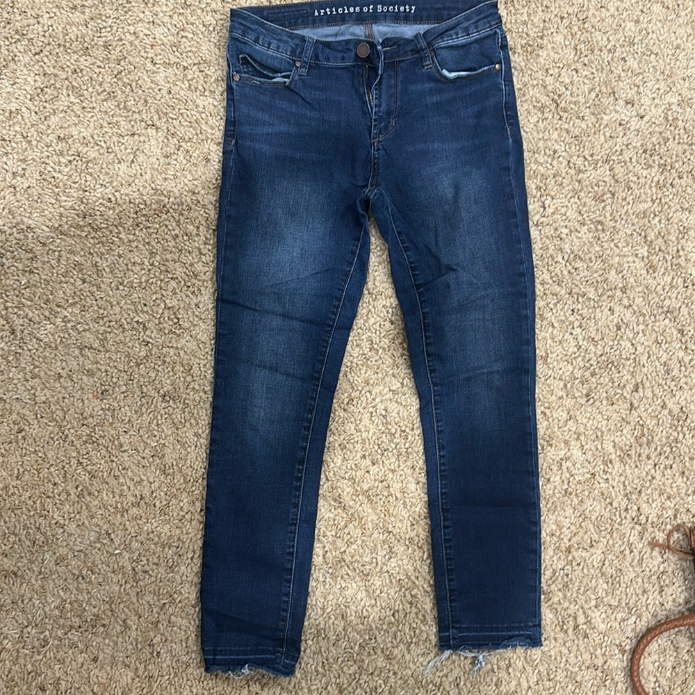 Articles of Society size 27 skinny jeans with a raw edge. Stretchy fit
